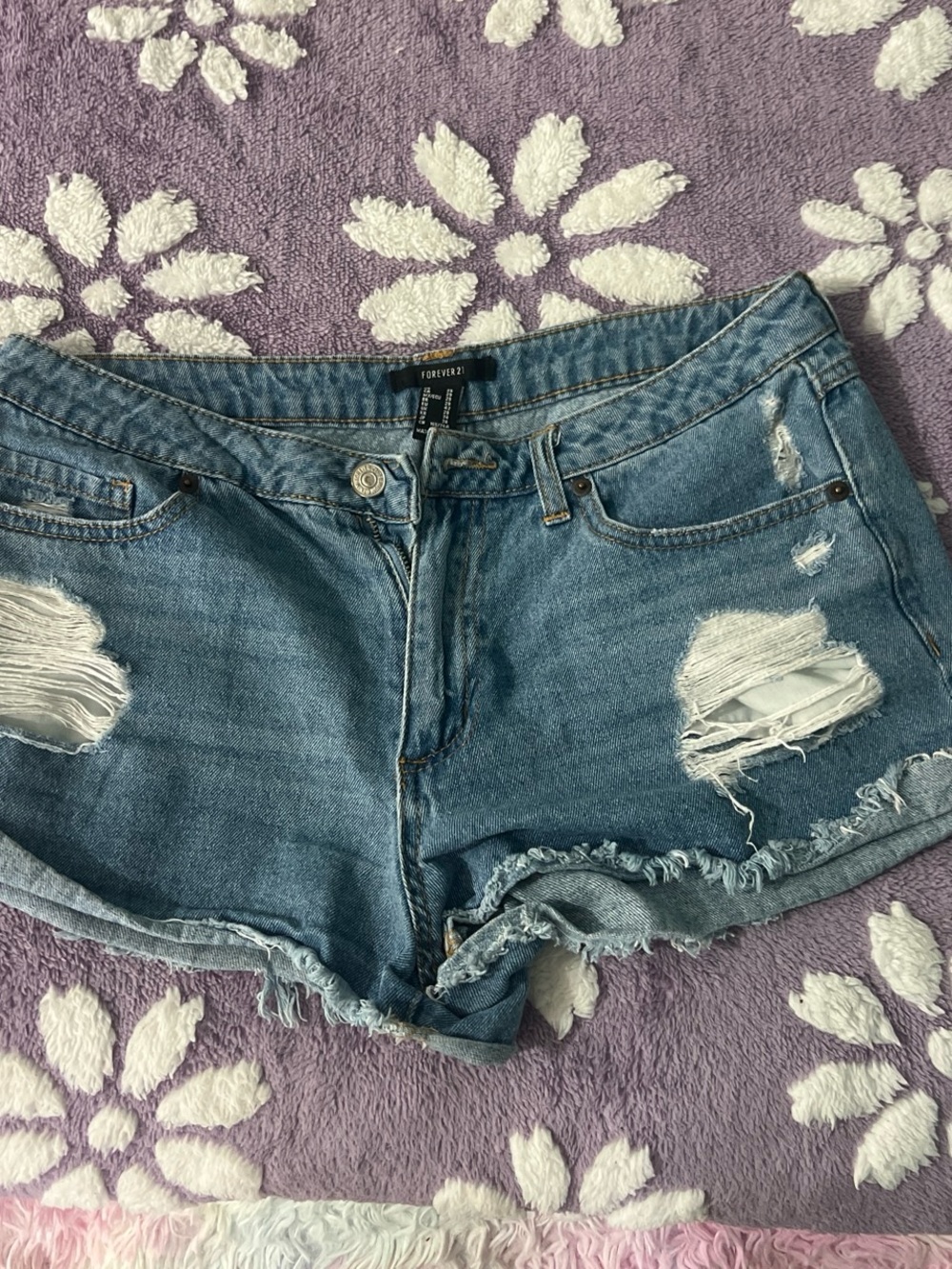 Forever 21 Light Blue Distressed Denim Shorts